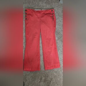 LOFT Melon Red Button-Detail Pants